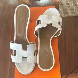 Hermes White Sandals with H Cutout Design